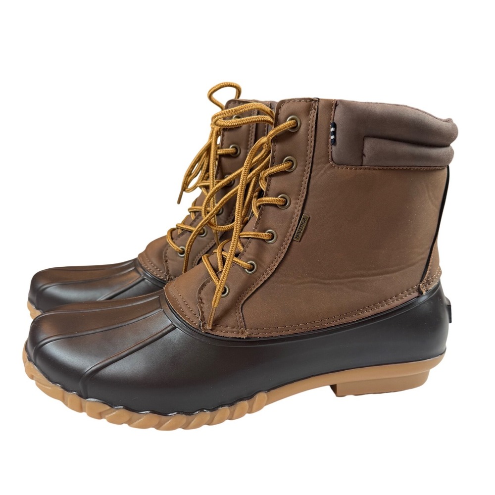 Nautica Channing Brown Duck Boots Mens 16W Wide Two Tone Lace Up Rain Snow Boots